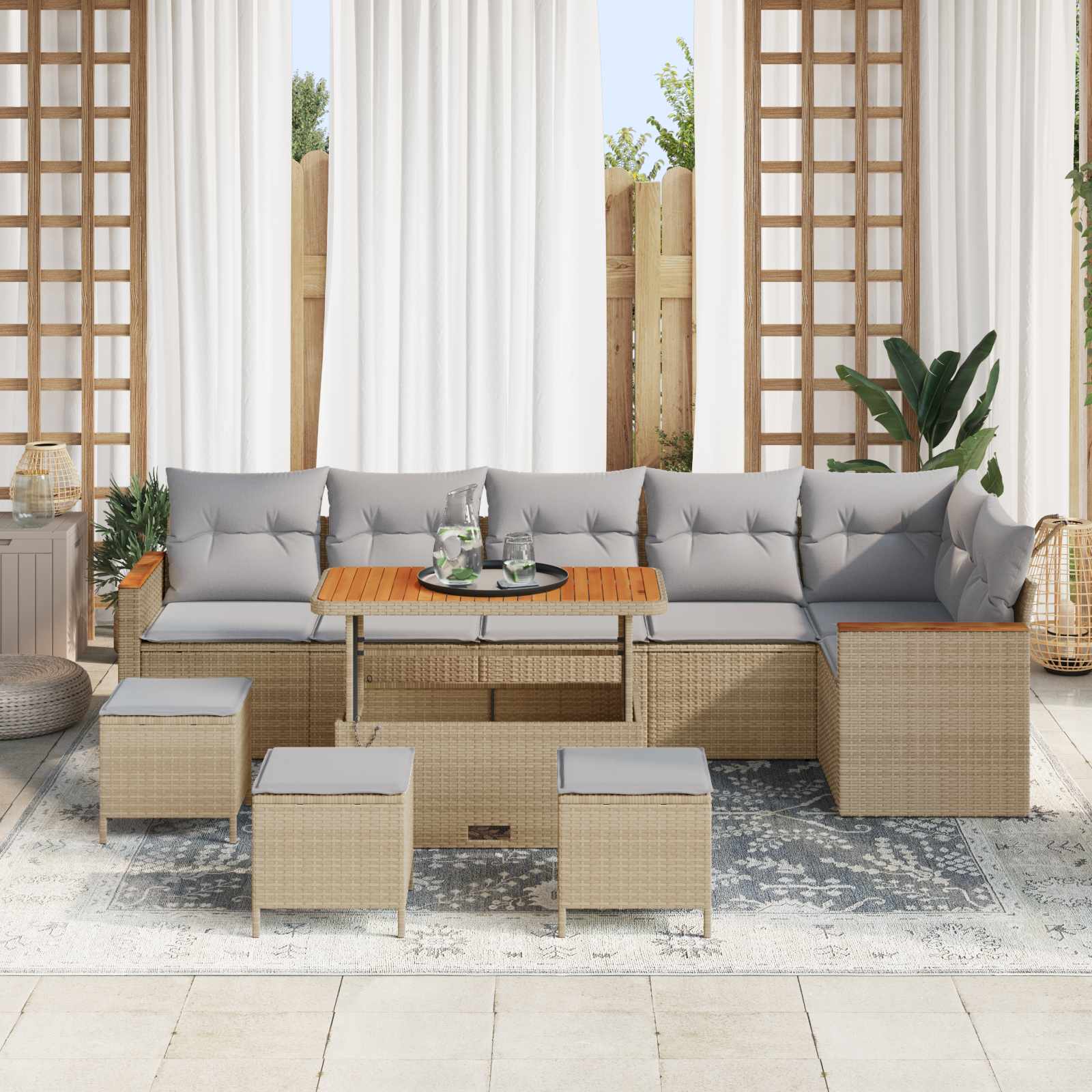Set Divano da Giardino 10 pcs Beige polyrattan | homemem39