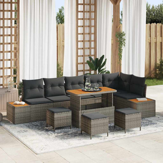Set Divano da Giardino con cuscino 10 pcs Grigio Poly Rattan - homemem39
