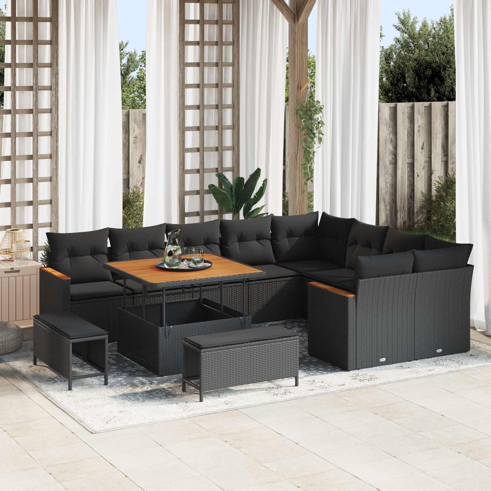 Set Divano da Giardino 12 pz Nero polyrattan | homemem39