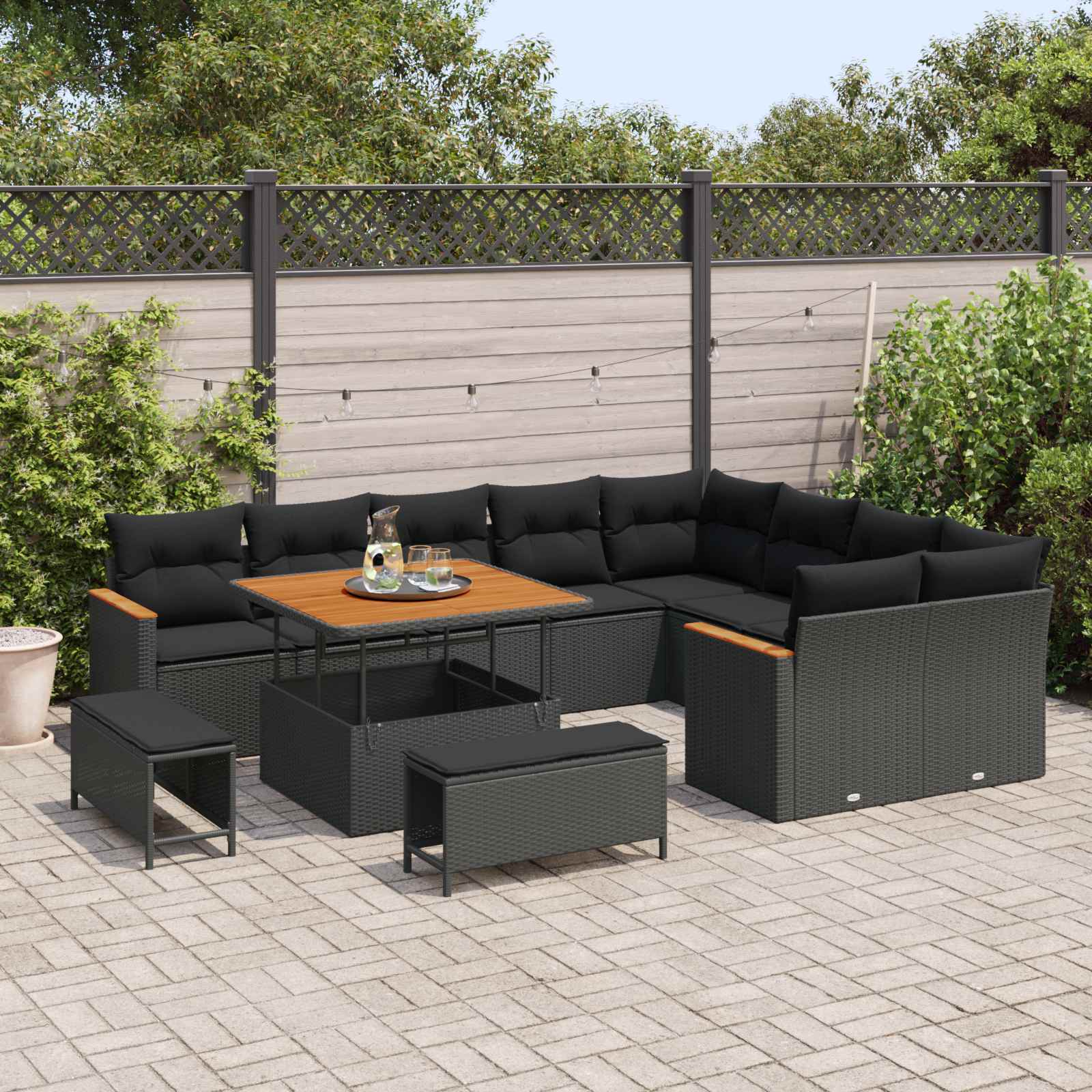 Set Divano da Giardino 12 pz Nero polyrattan | homemem39