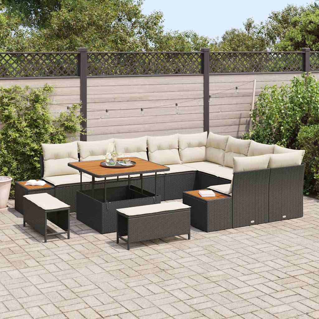 Set Divano da Giardino con cuscino 12 pcs Nero Poly Rattan - homemem39