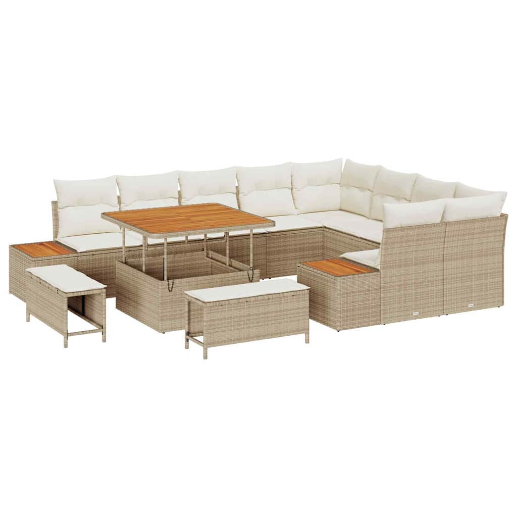 Set Divano da Giardino con cuscino 12 pcs Beige Poly Rattan - homemem39