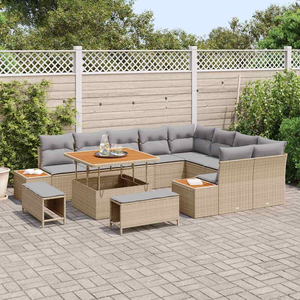 Set Divano da Giardino con cuscino 12 pcs Beige Poly Rattan - homemem39