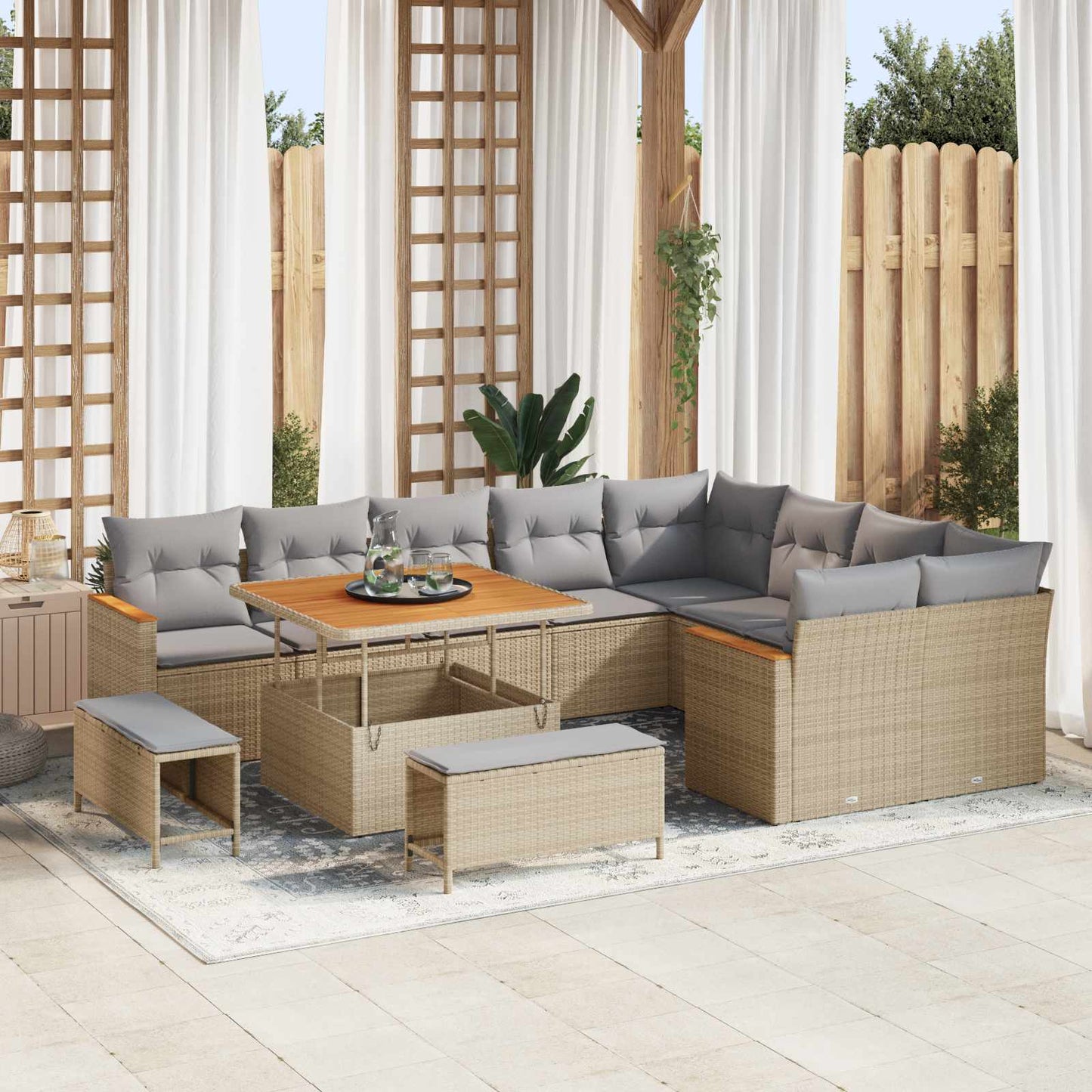 Set Divano da Giardino 12 pcs Beige polyrattan | homemem39
