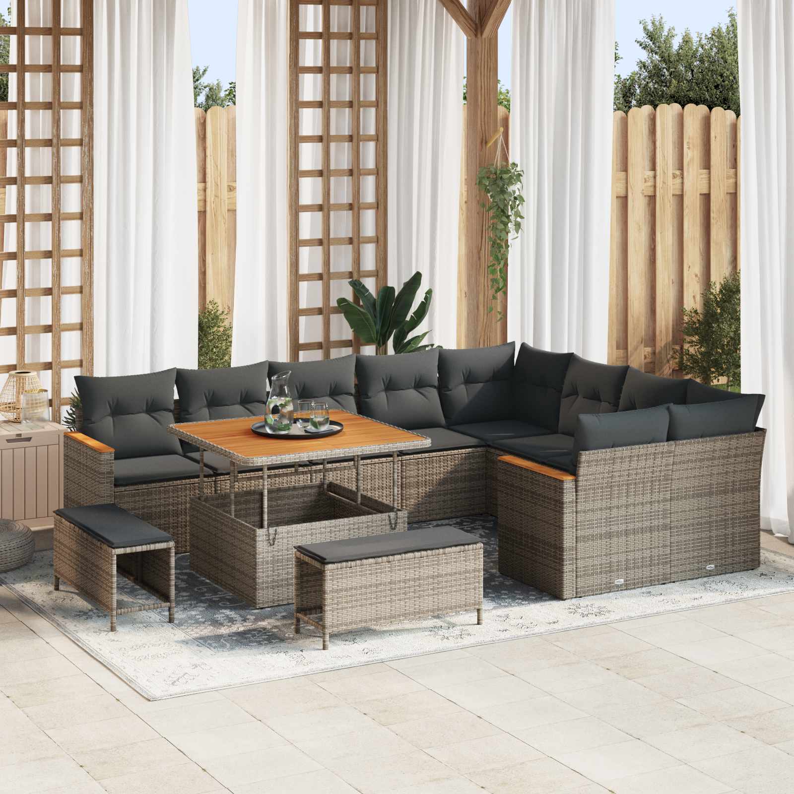 Set Divano da Giardino 12 pcs Grigio polyrattan | homemem39