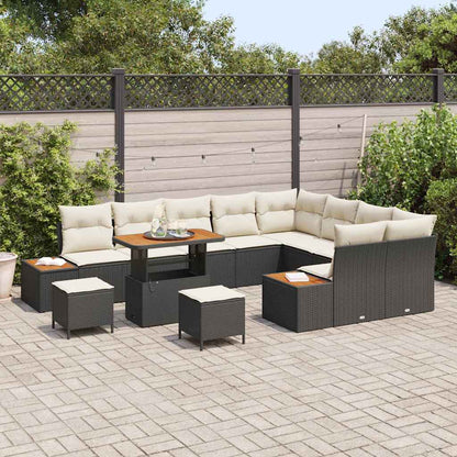 Set Divano da Giardino con cuscino 12 pcs Nero Poly Rattan - homemem39