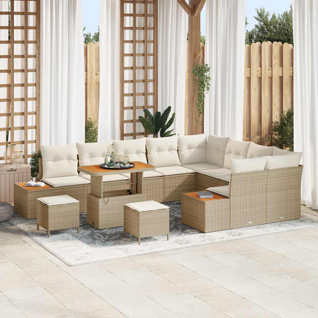 Set Divano da Giardino con cuscino 12 pcs Beige Poly Rattan - homemem39