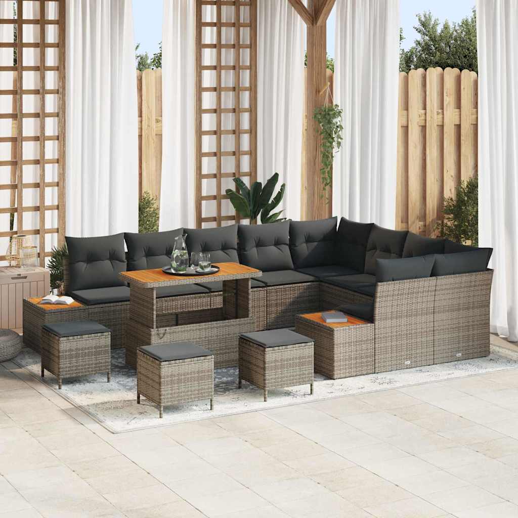 Set Divano da Giardino con cuscino 13 pcs Grigio Poly Rattan - homemem39