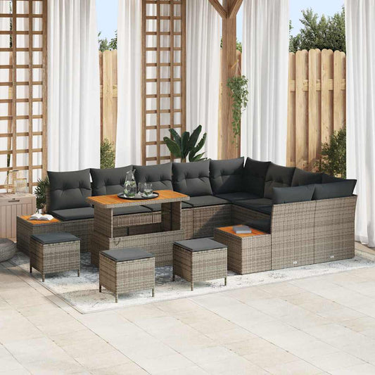 Set Divano da Giardino con cuscino 13 pcs Grigio Poly Rattan - homemem39