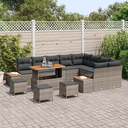 Set Divano da Giardino con cuscino 13 pcs Grigio Poly Rattan - homemem39