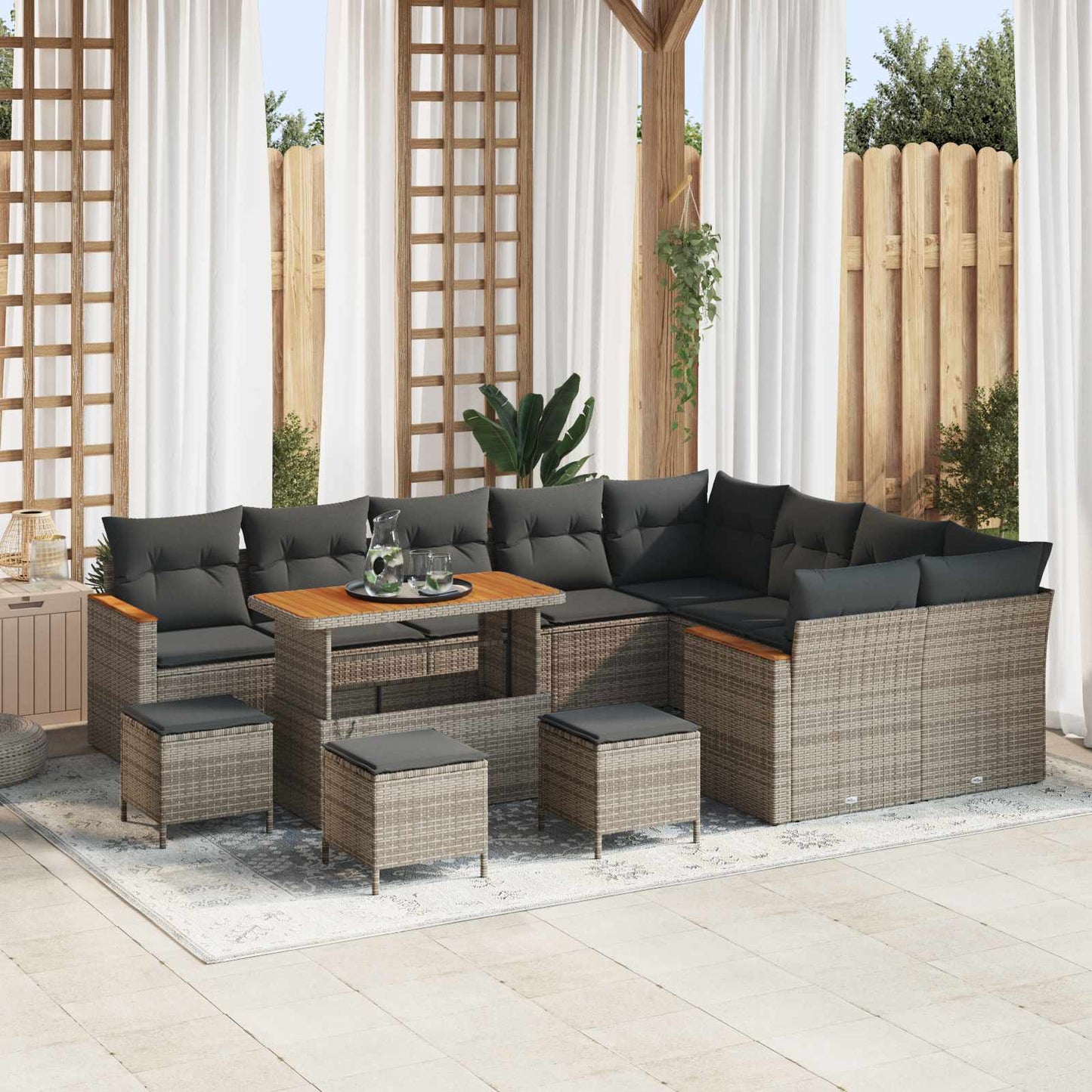 Set Divano da Giardino 13 pcs Grigio polyrattan | homemem39