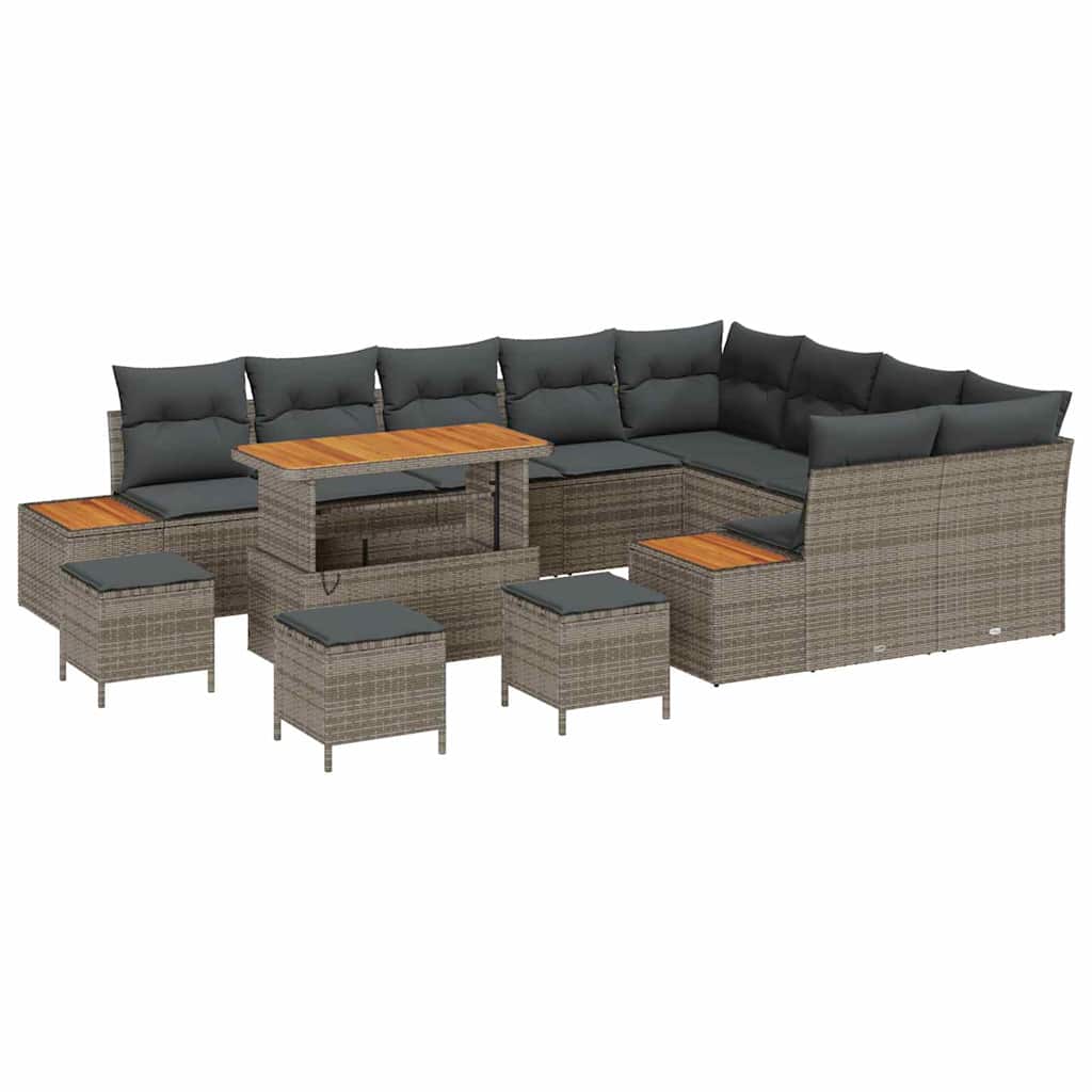 Set Divano da Giardino con cuscino 13 pcs Grigio Poly Rattan - homemem39