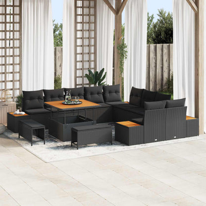 Set Divano da Giardino 13 pcs Nero polyrattan