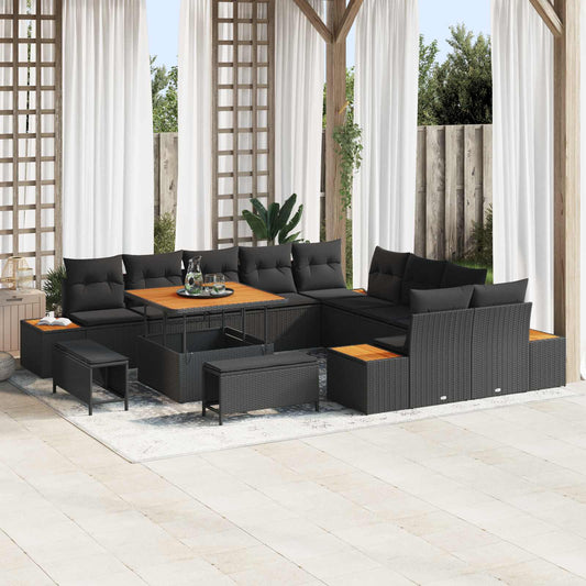 Set Divano da Giardino 13 pcs Nero polyrattan