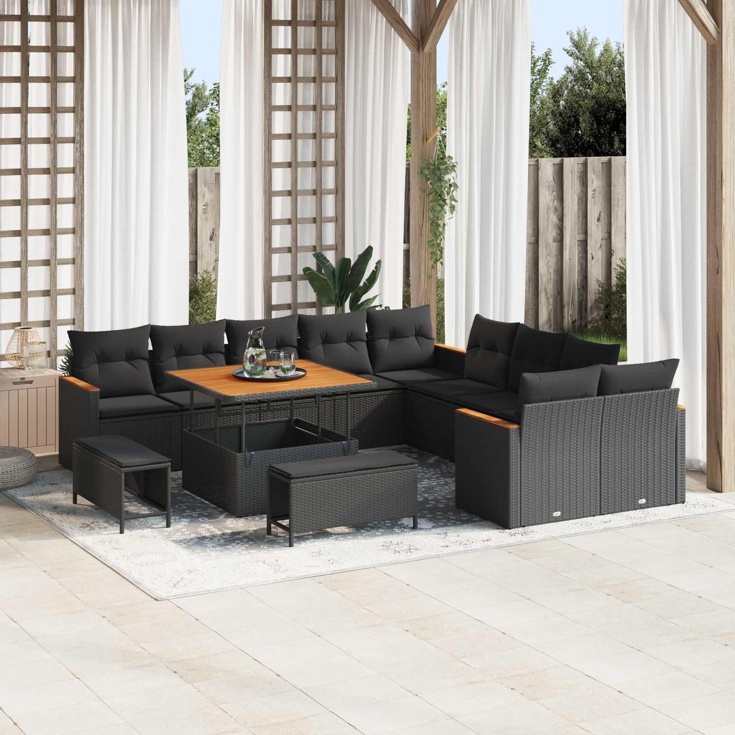 Set Divano da Giardino 13 pcs Nero polyrattan