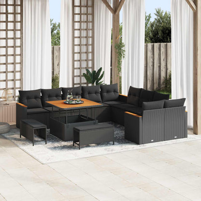 Set Divano da Giardino 13 pcs Nero polyrattan