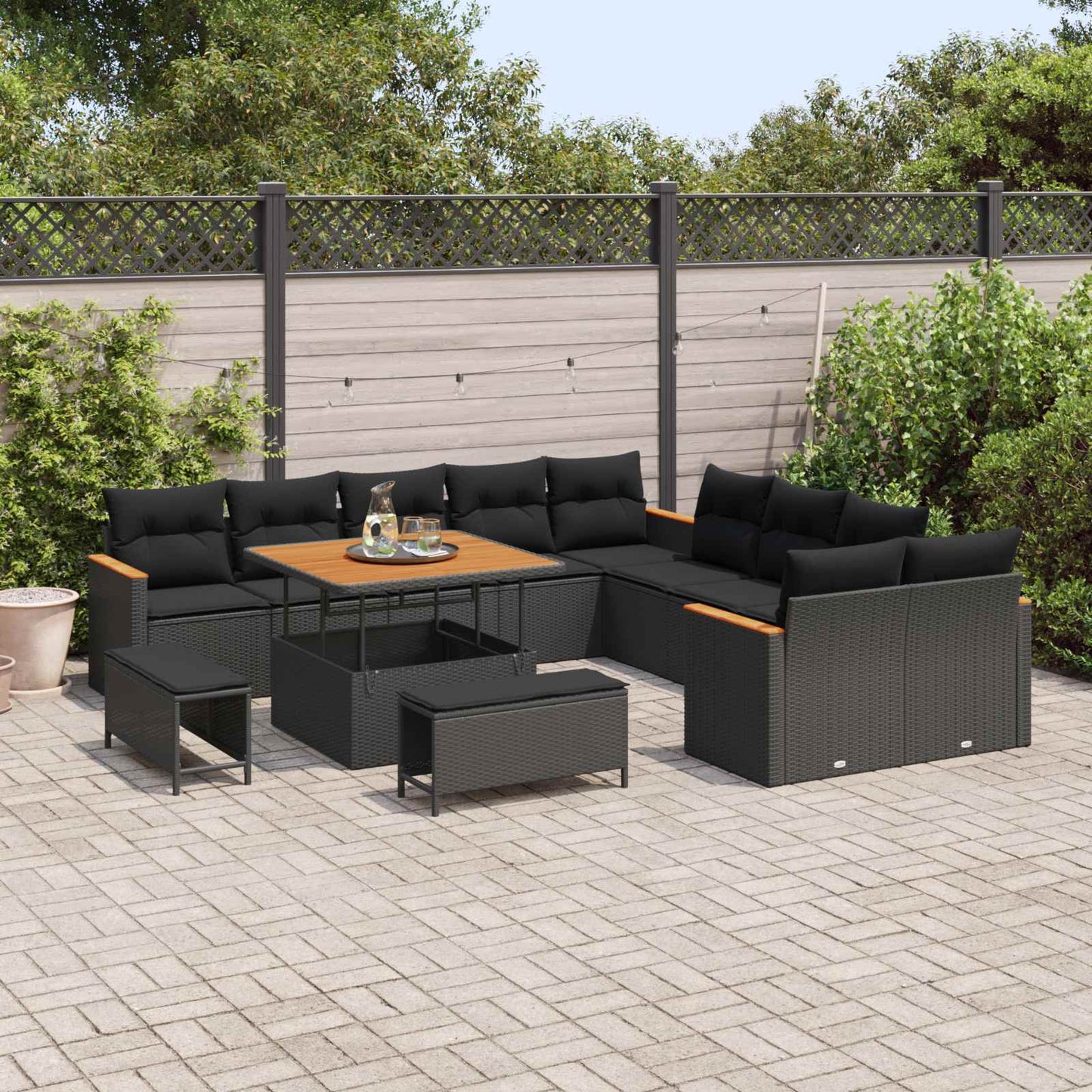 Set Divano da Giardino 13 pcs Nero polyrattan