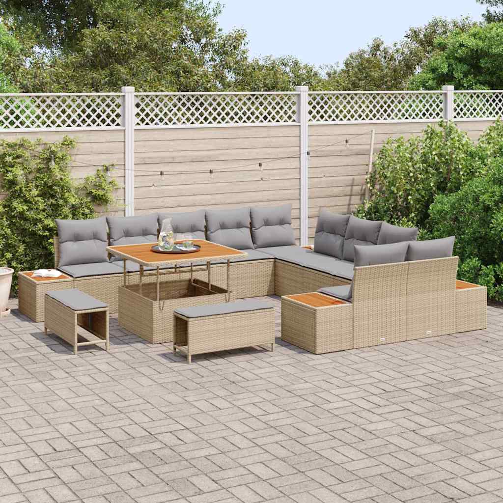 Set Divano da Giardino con cuscino 13 pcs Beige Poly Rattan - homemem39