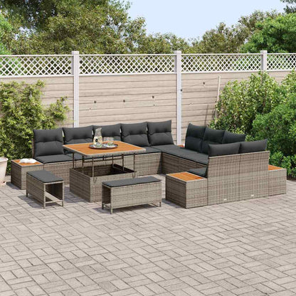 Set Divano da Giardino con cuscino 13 pcs Grigio Poly Rattan - homemem39