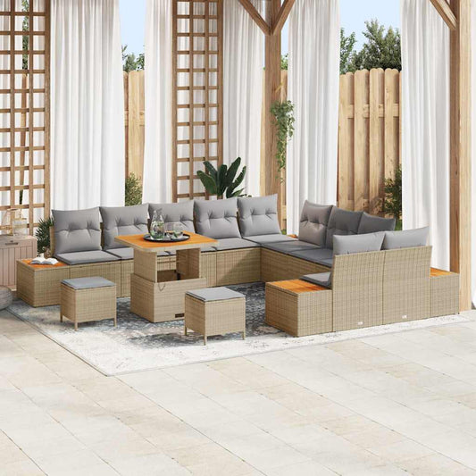 Set Divano da Giardino con cuscino 13 pcs Beige Poly Rattan - homemem39