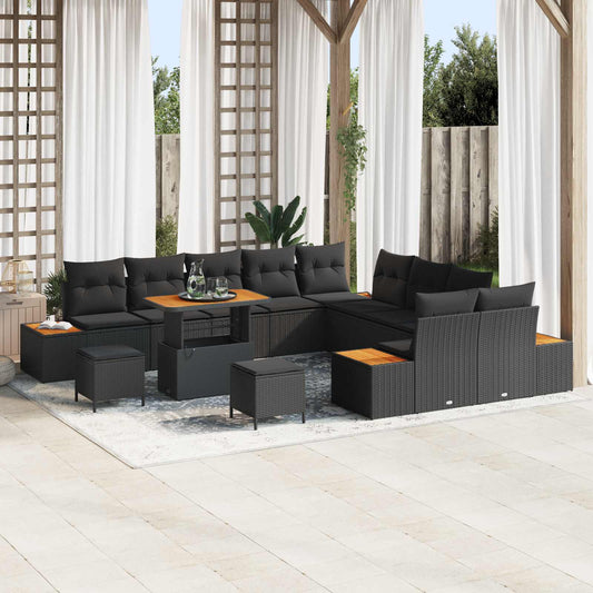 Set Divano da Giardino 13 pcs Nero polyrattan