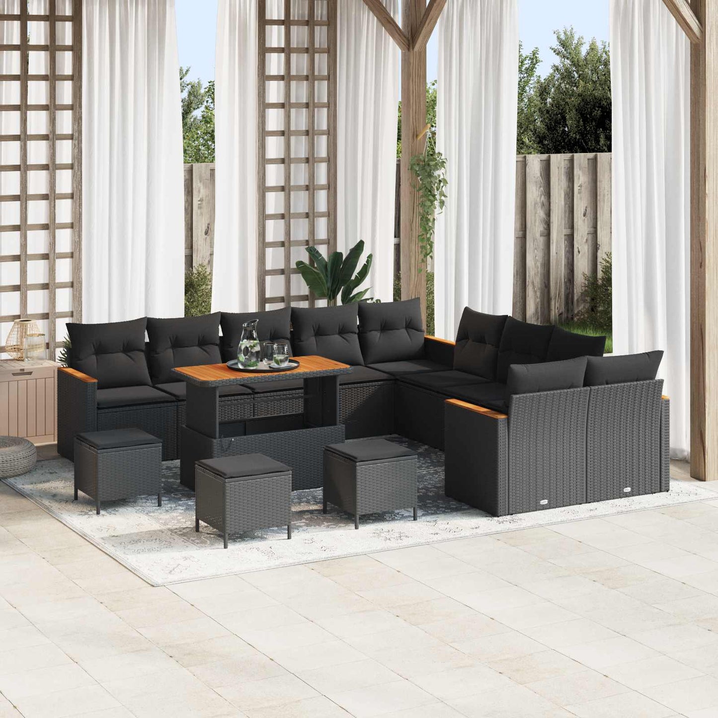 Set Divano da Giardino 14 pcs Nero polyrattan