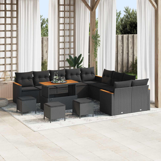 Set Divano da Giardino 14 pcs Nero polyrattan