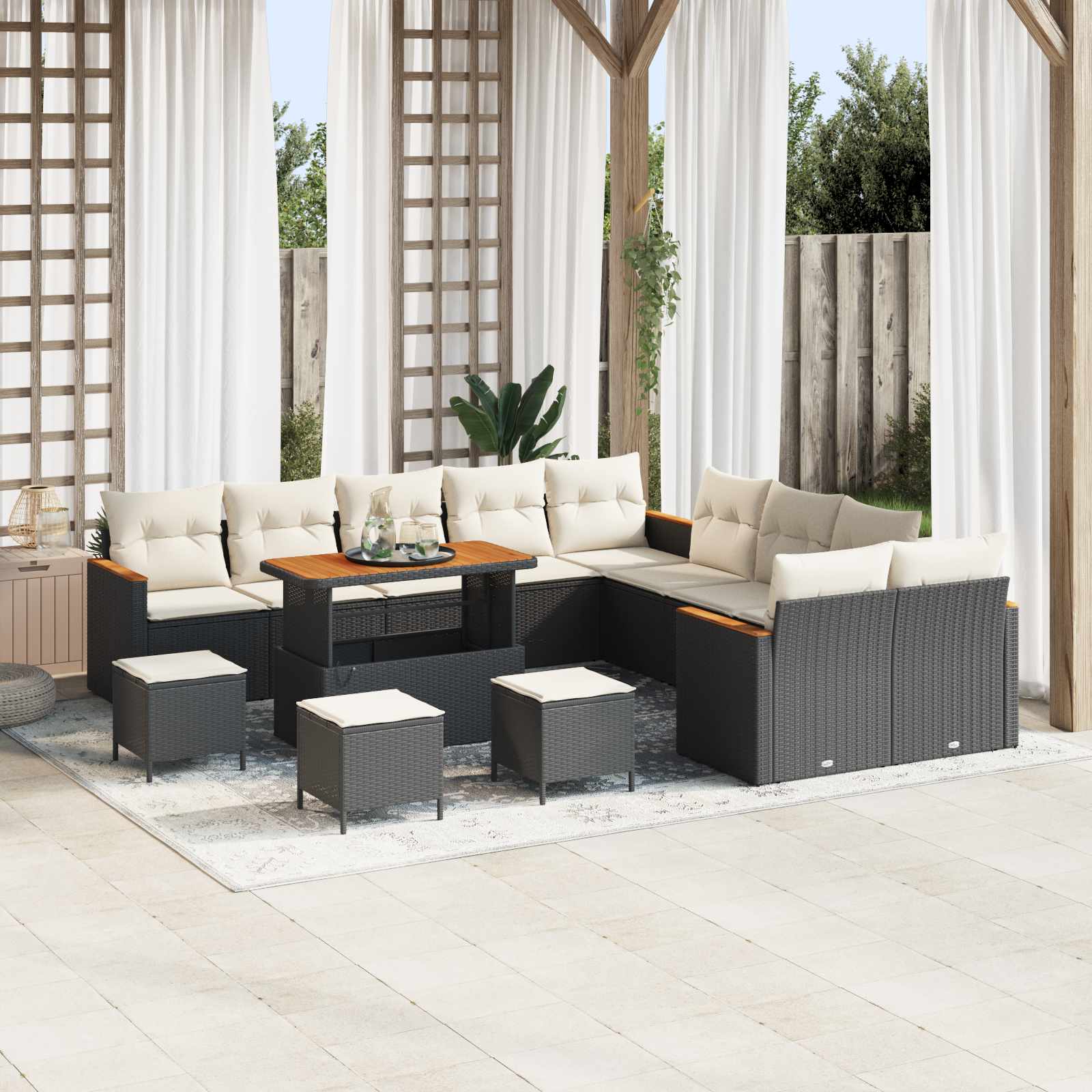 Set Divano da Giardino 14 pcs Nero polyrattan | homemem39