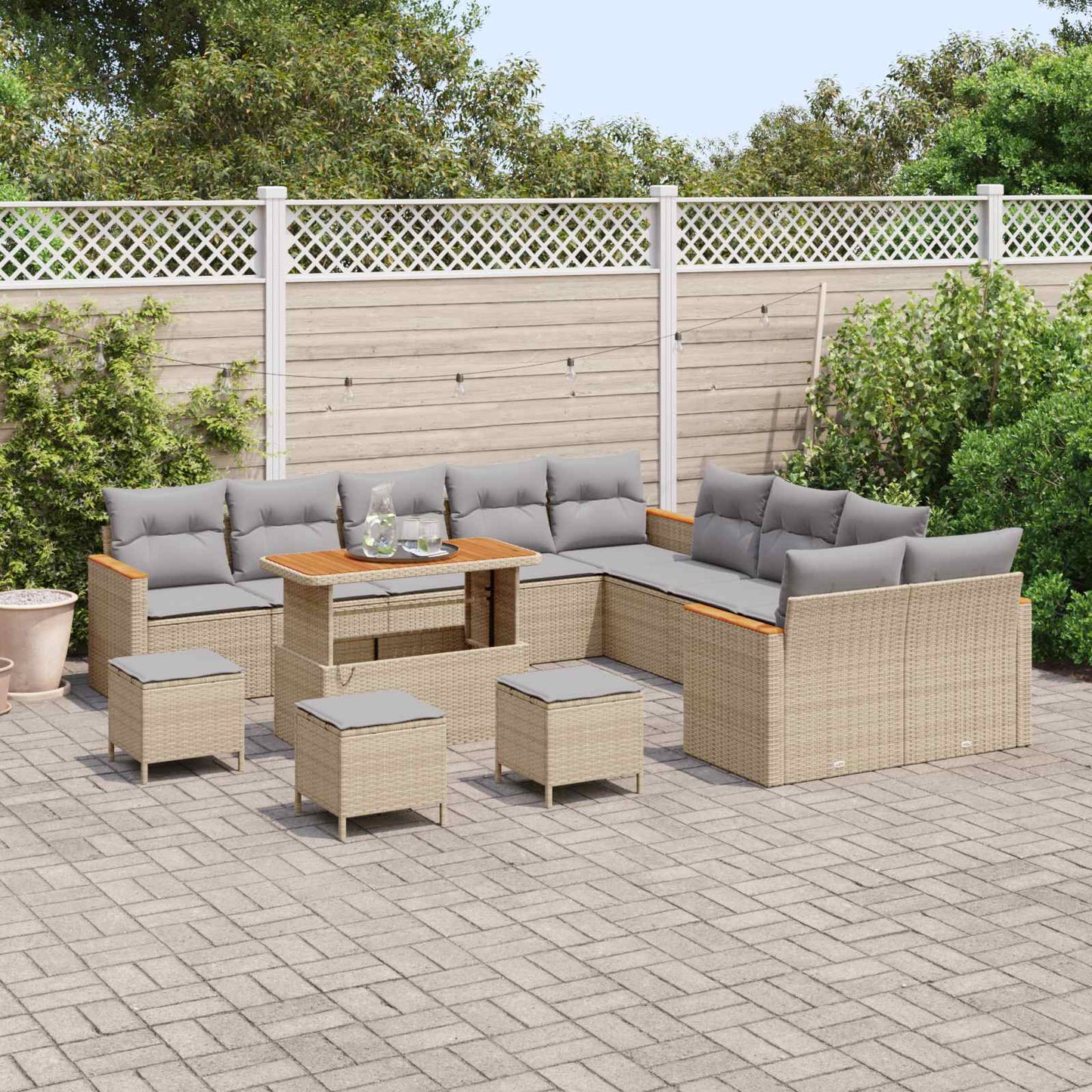 Set Divano da Giardino 14 pcs Beige polyrattan | homemem39