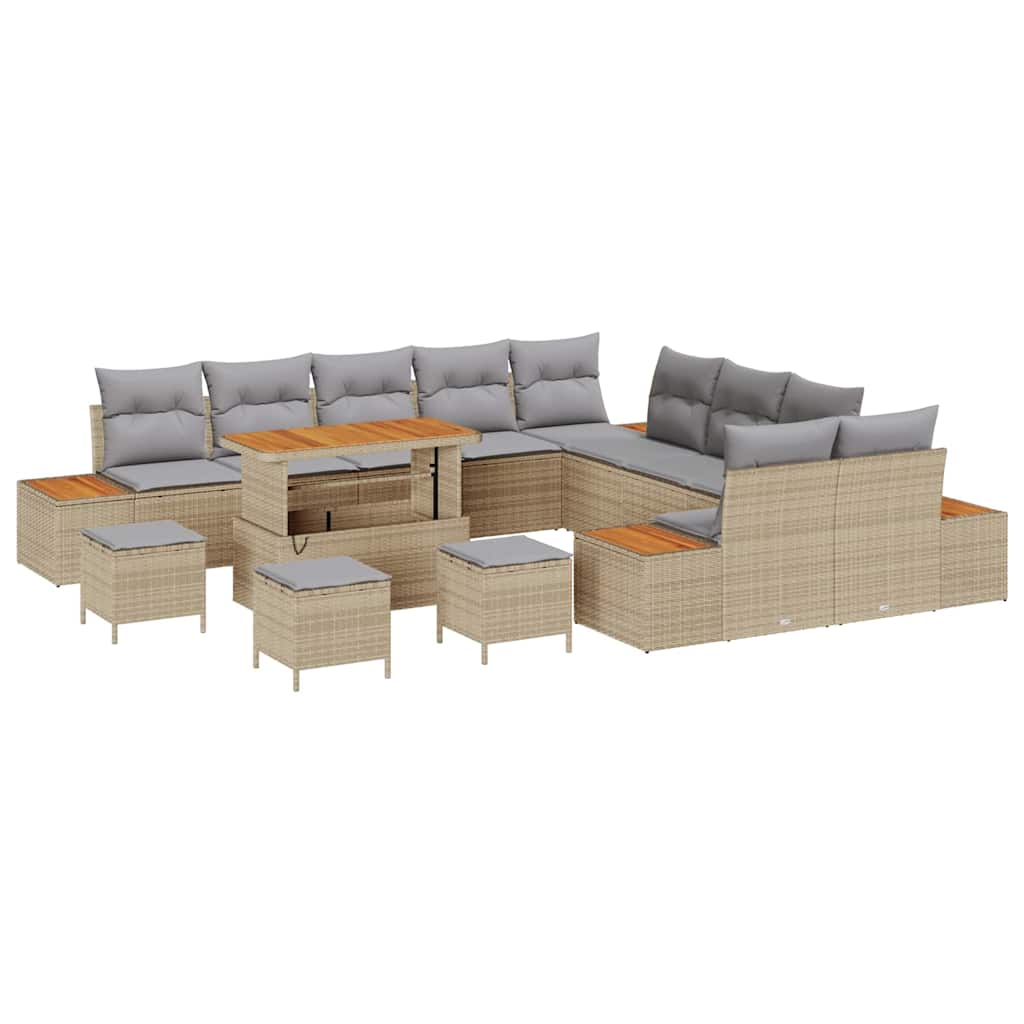 Set Divano da Giardino con cuscino 14 pcs Beige Poly Rattan - homemem39
