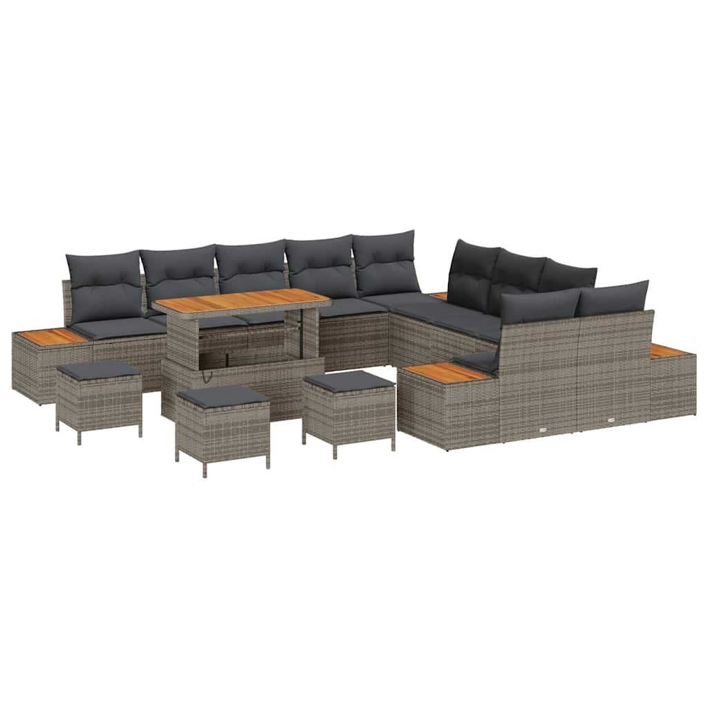 Set Divano da Giardino con cuscino 14 pcs Grigio Poly Rattan - homemem39