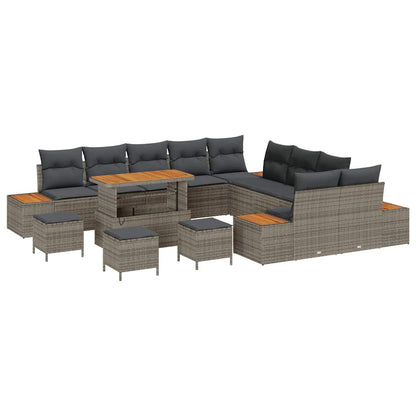 Set Divano da Giardino con cuscino 14 pcs Grigio Poly Rattan - homemem39