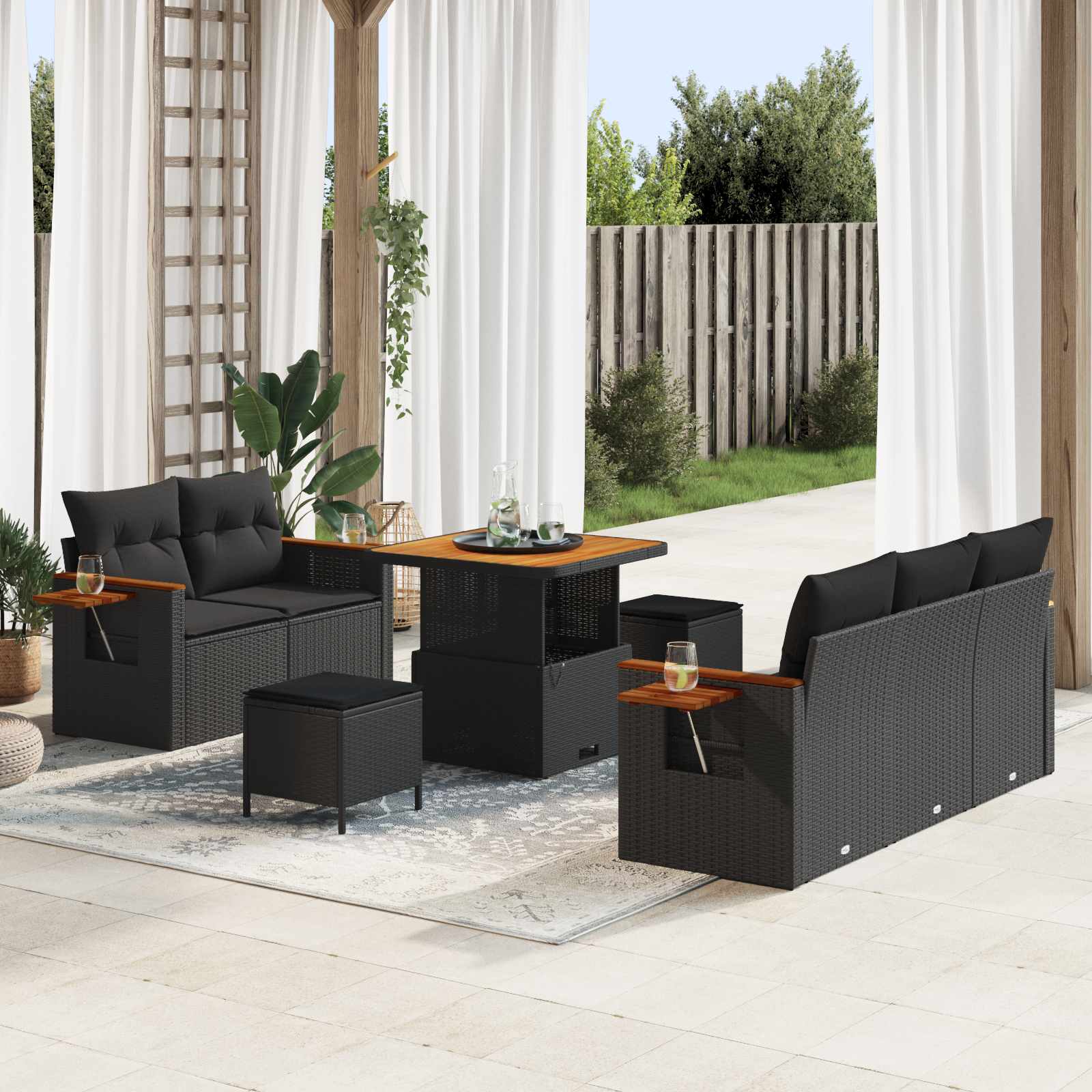 Set Divano da Giardino 8 pz Nero polyrattan | homemem39