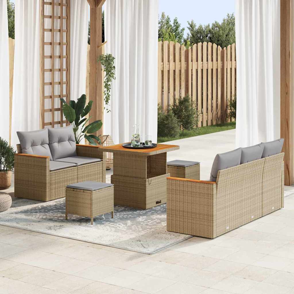 Set Divano da Giardino con cuscino 8 pcs Beige Poly Rattan - homemem39