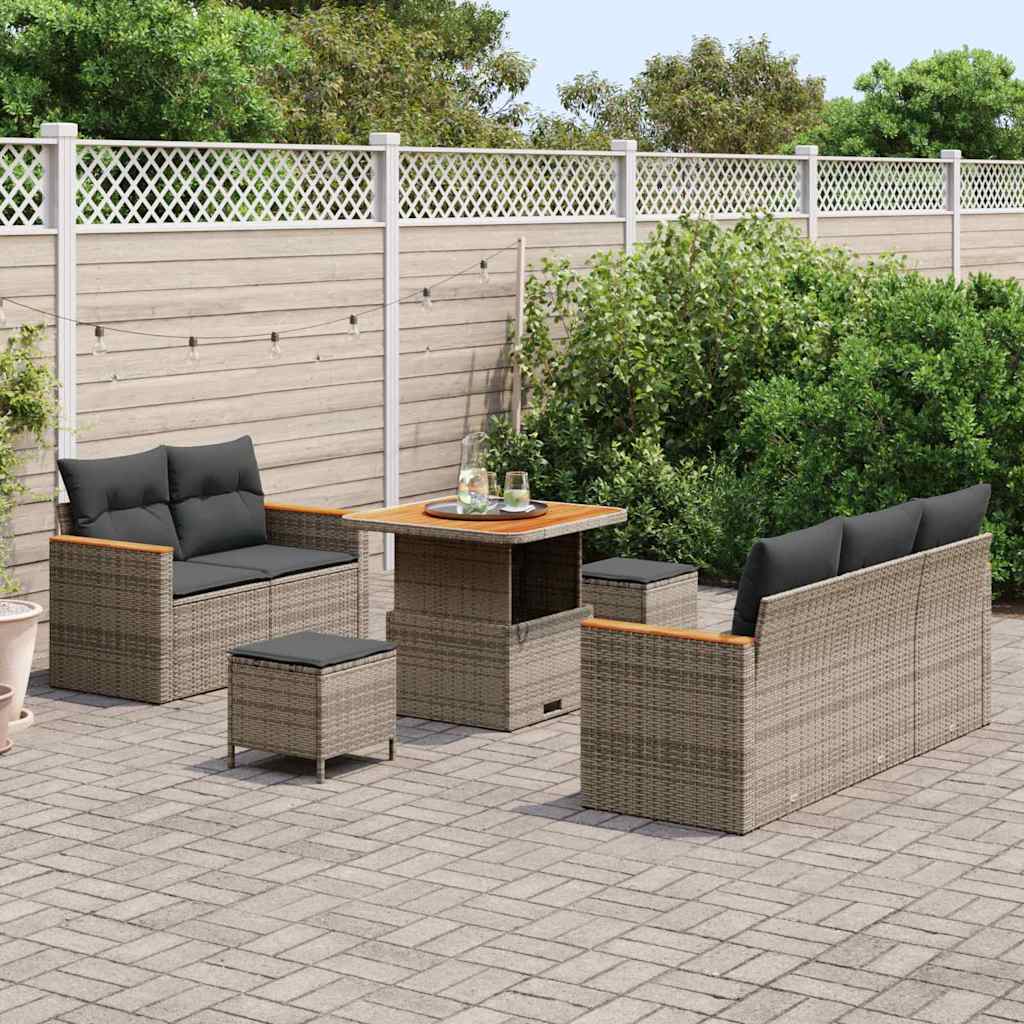 Set Divano da Giardino 8 pcs Grigio polyrattan