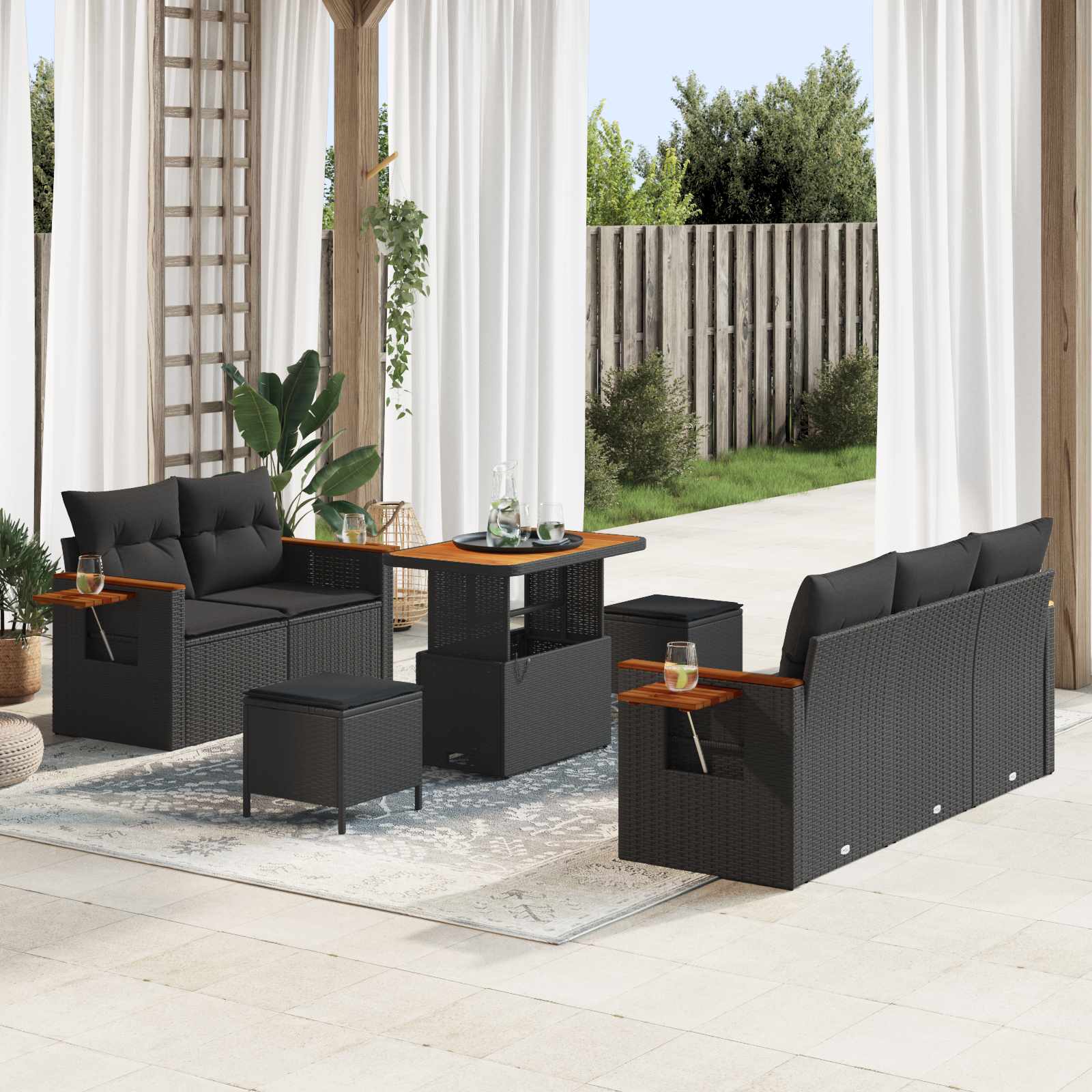 Set Divano da Giardino 8 pz Nero polyrattan | homemem39