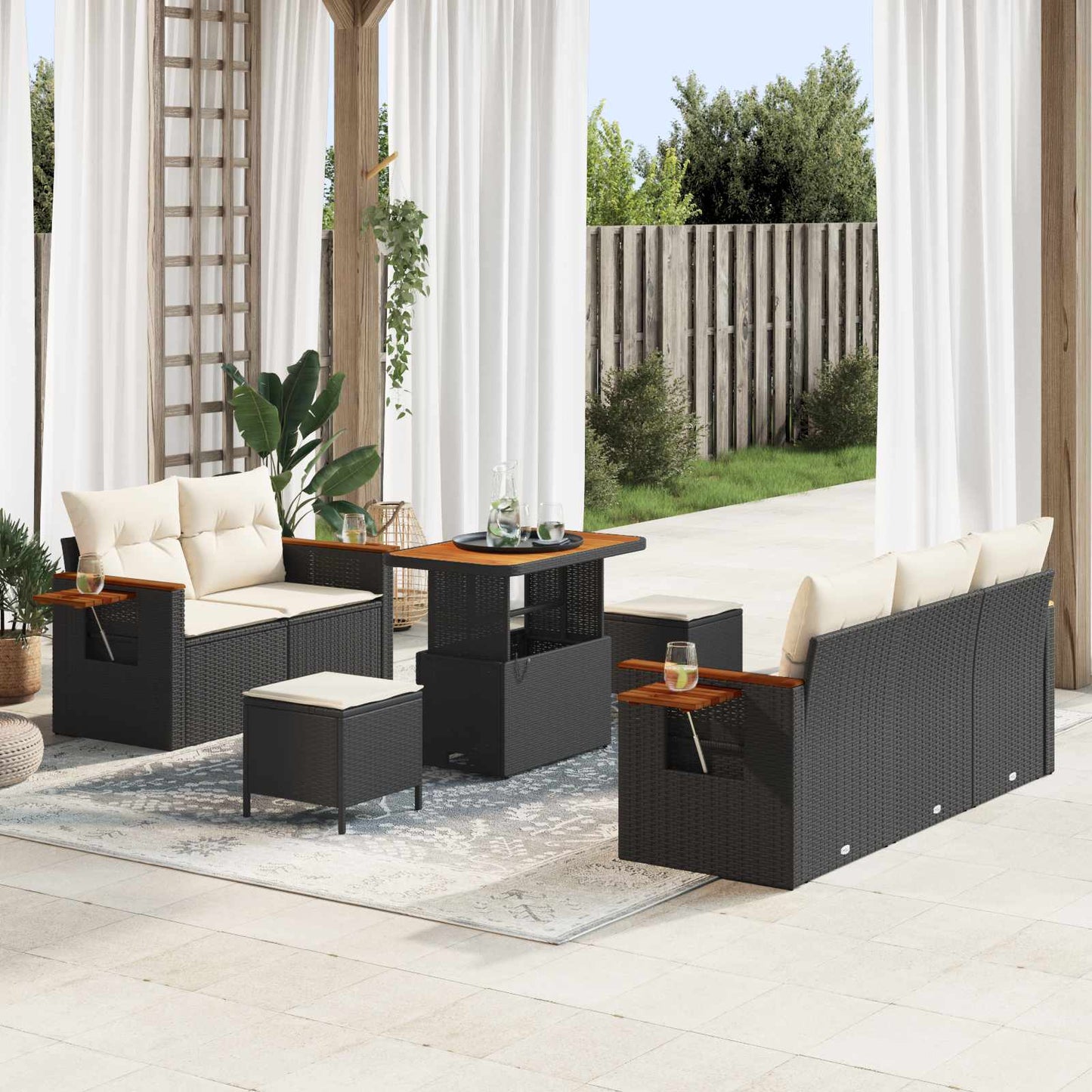 Set Divano da Giardino 8 pcs Nero polyrattan