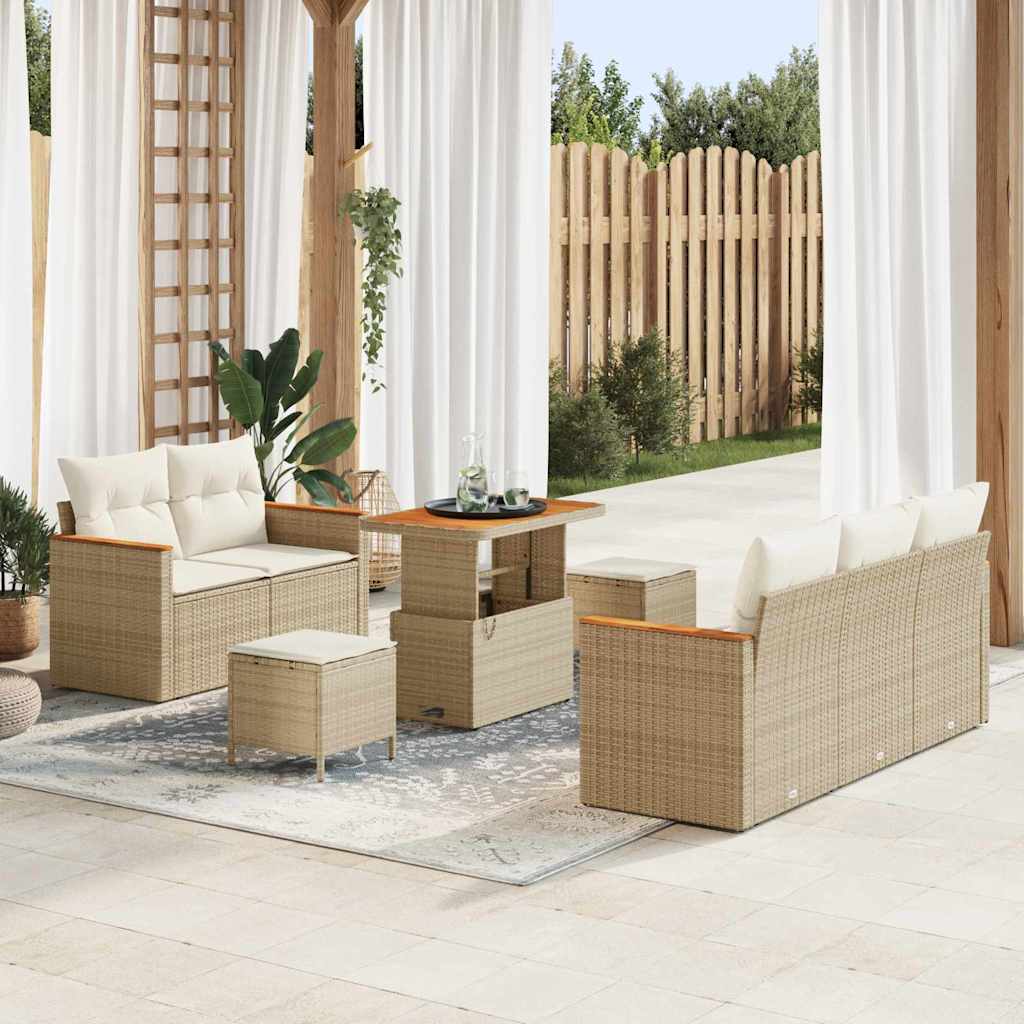 Set Divano da Giardino con cuscino 8 pcs Beige Poly Rattan - homemem39