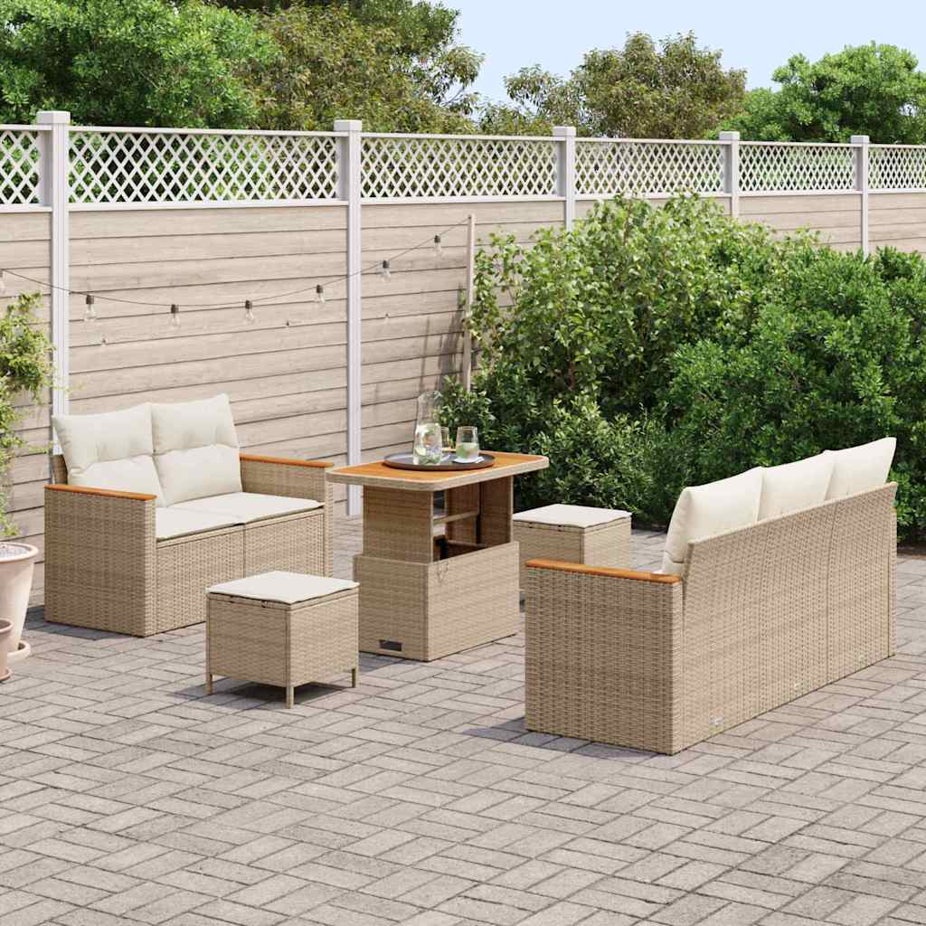 Set Divano da Giardino con cuscino 8 pcs Beige Poly Rattan - homemem39