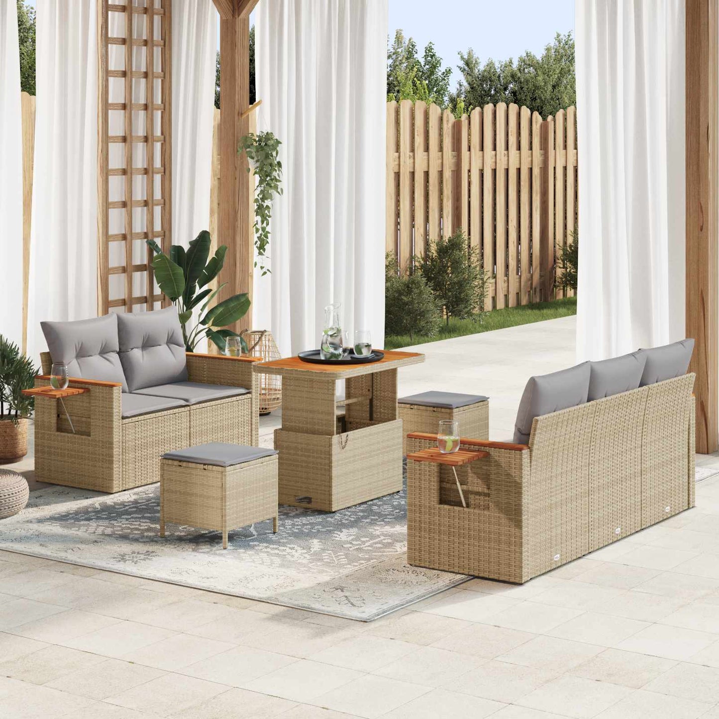 Set Divano da Giardino 8 pcs Beige polyrattan