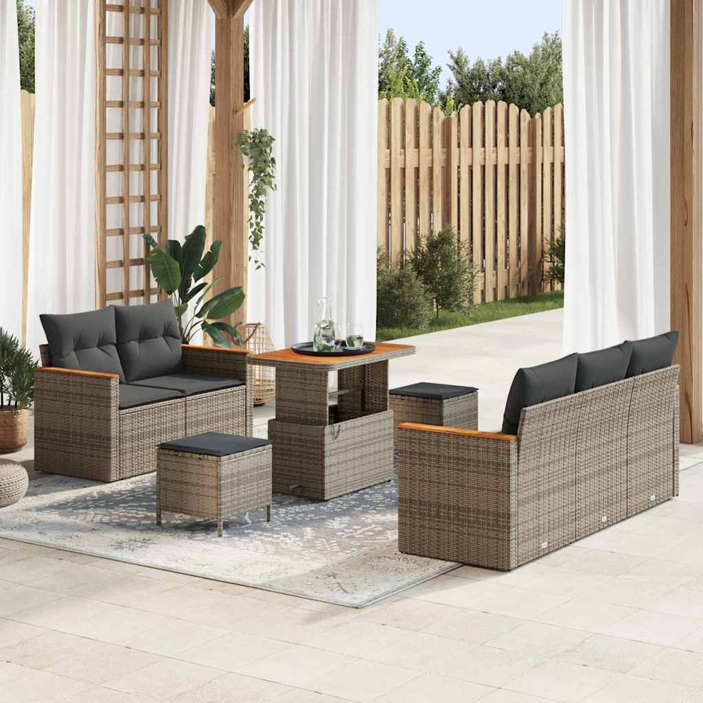Set Divano da Giardino con cuscino 8 pcs Grigio Poly Rattan - homemem39
