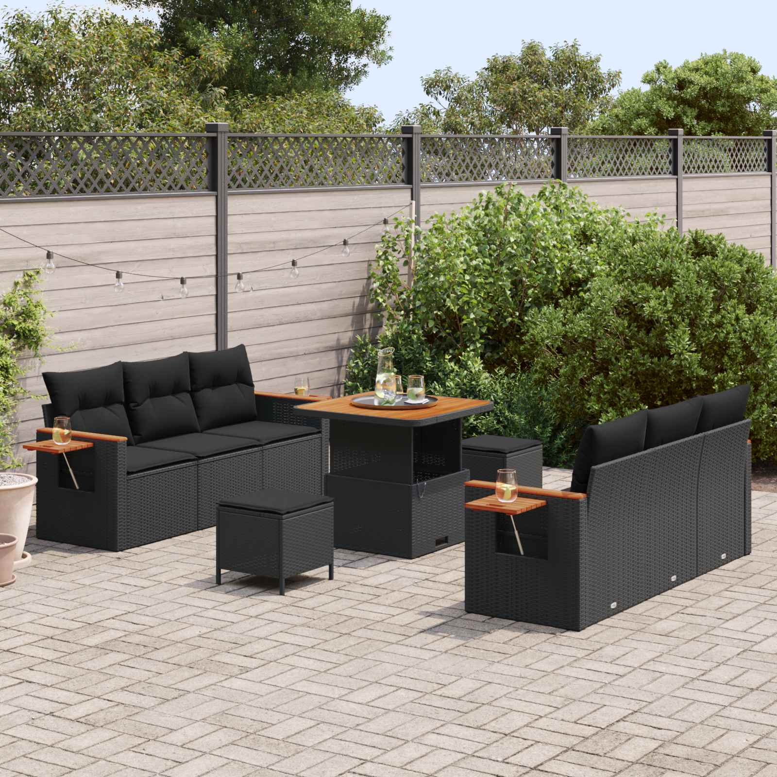 Set Divano da Giardino 9 pz Nero polyrattan | homemem39