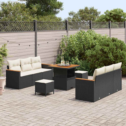Set Divano da Giardino con cuscino 9 pcs Nero Poly Rattan - homemem39
