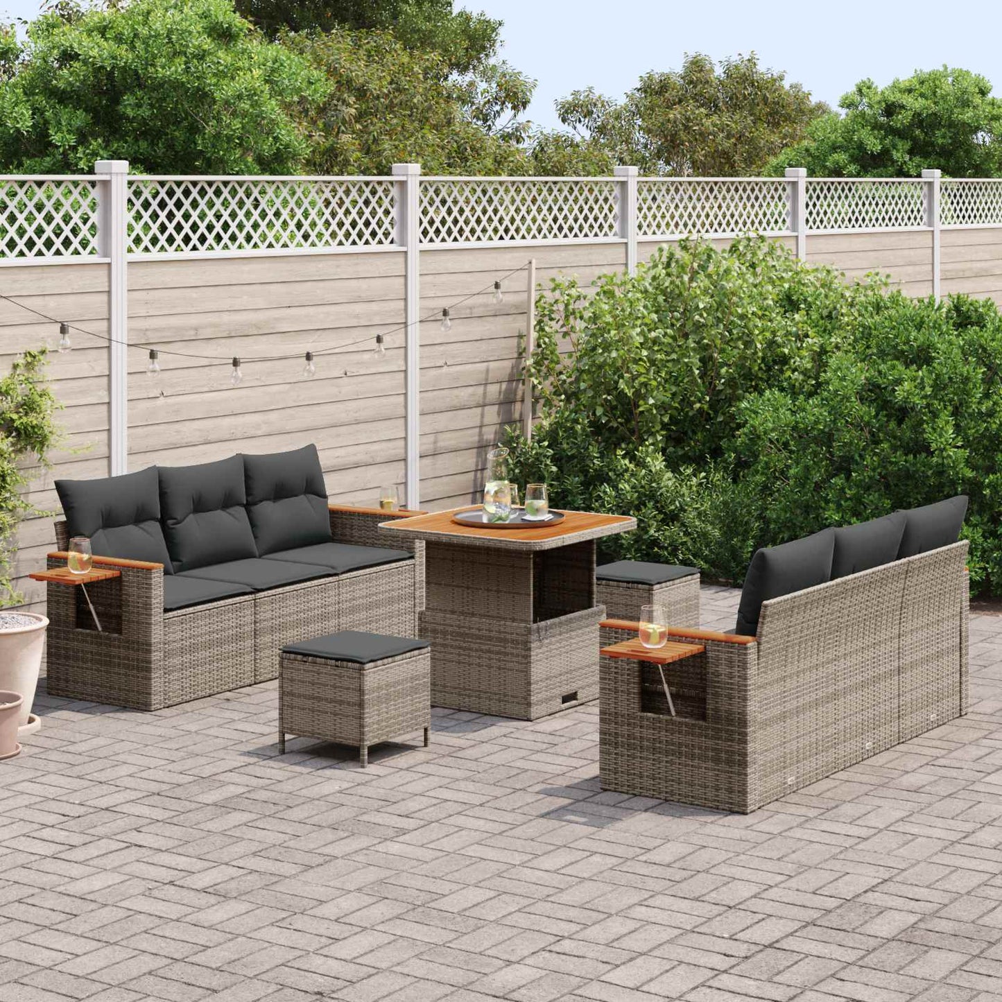 Set Divano da Giardino 9 pcs Grigio polyrattan | homemem39