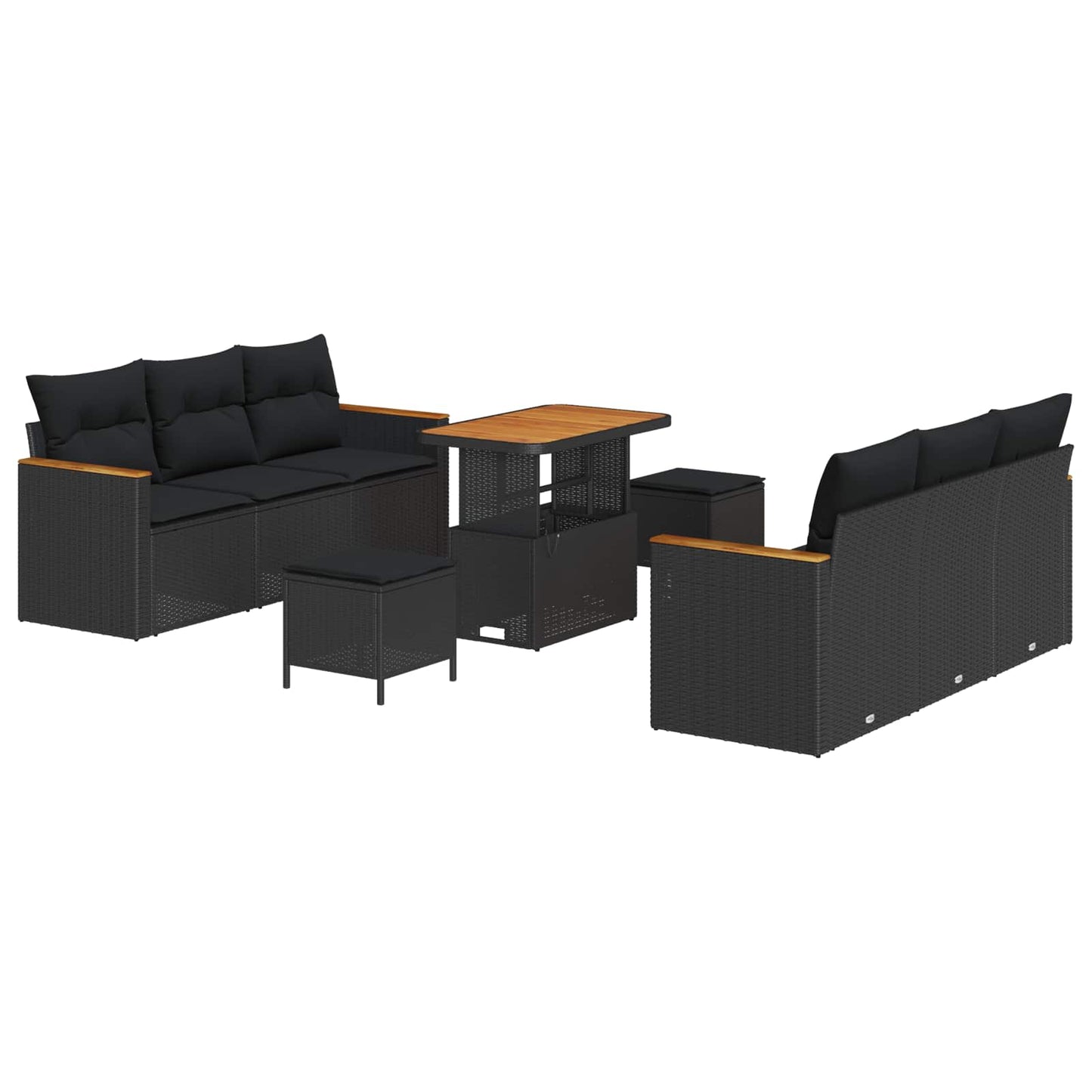 Set Divano da Giardino 9 pcs Nero polyrattan
