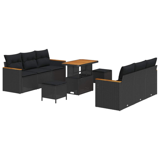 Set Divano da Giardino 9 pcs Nero polyrattan