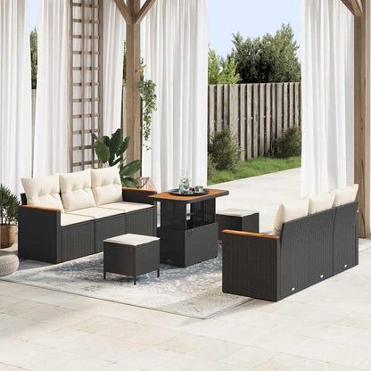 Set Divano da Giardino con cuscino 9 pcs Nero Poly Rattan - homemem39