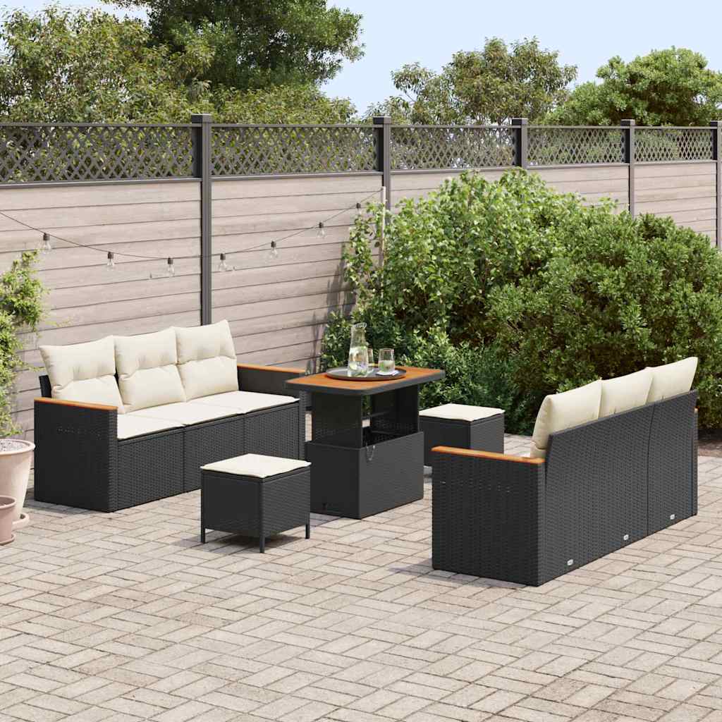 Set Divano da Giardino con cuscino 9 pcs Nero Poly Rattan - homemem39