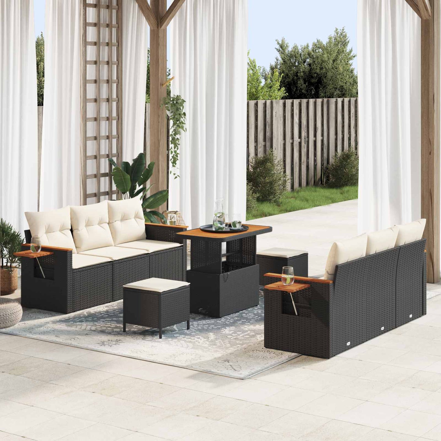 Set Divano da Giardino 9 pcs Nero polyrattan | homemem39