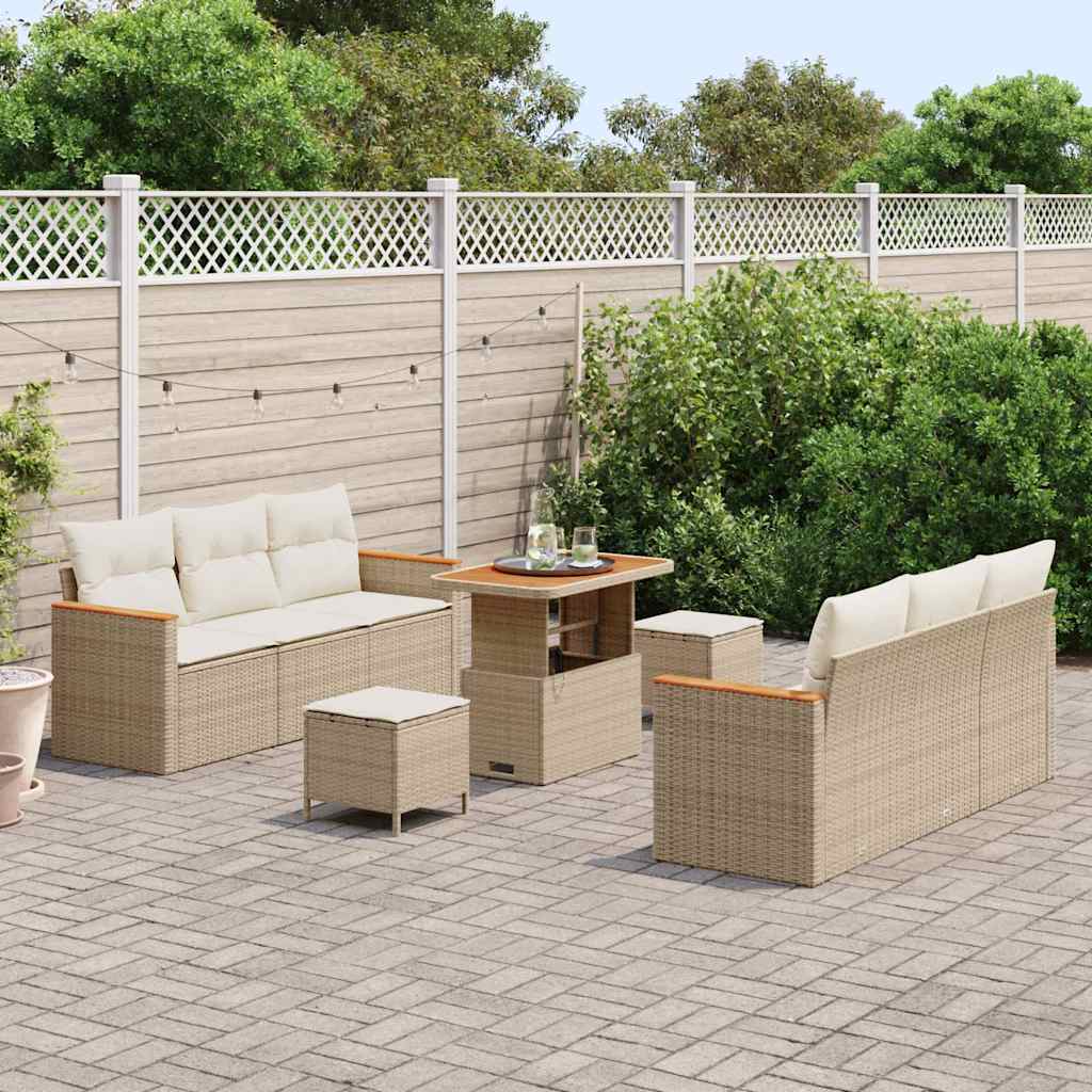 Set Divano da Giardino con cuscino 9 pcs Beige Poly Rattan - homemem39